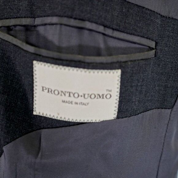 Pronto Uomo Lessona Natural Stretch Super 100s Worsted Wool Gray 42R Basketweave - Picture 8 of 14